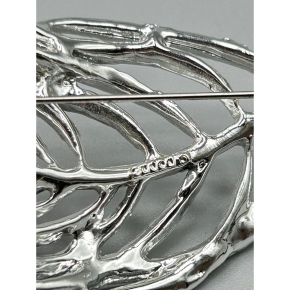 Vintage Rhinestones Feather Pin Brooch Silver Tone Aurora Borealis Oversized Pin - Picture 8 of 9